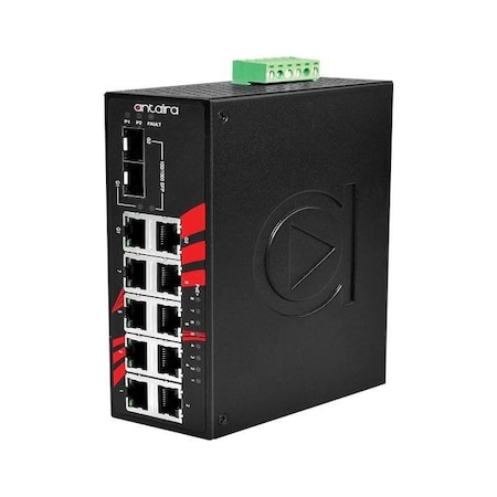 Antaira 10-Port Industrial PoE+ Gigabit Unmanaged Ethernet Switch LNP-1002C-SFP
